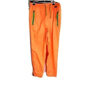 Vintage 80's Windbreaker Pants Neon Peach Nylon Size Small Zipper Cuffs Elastic
